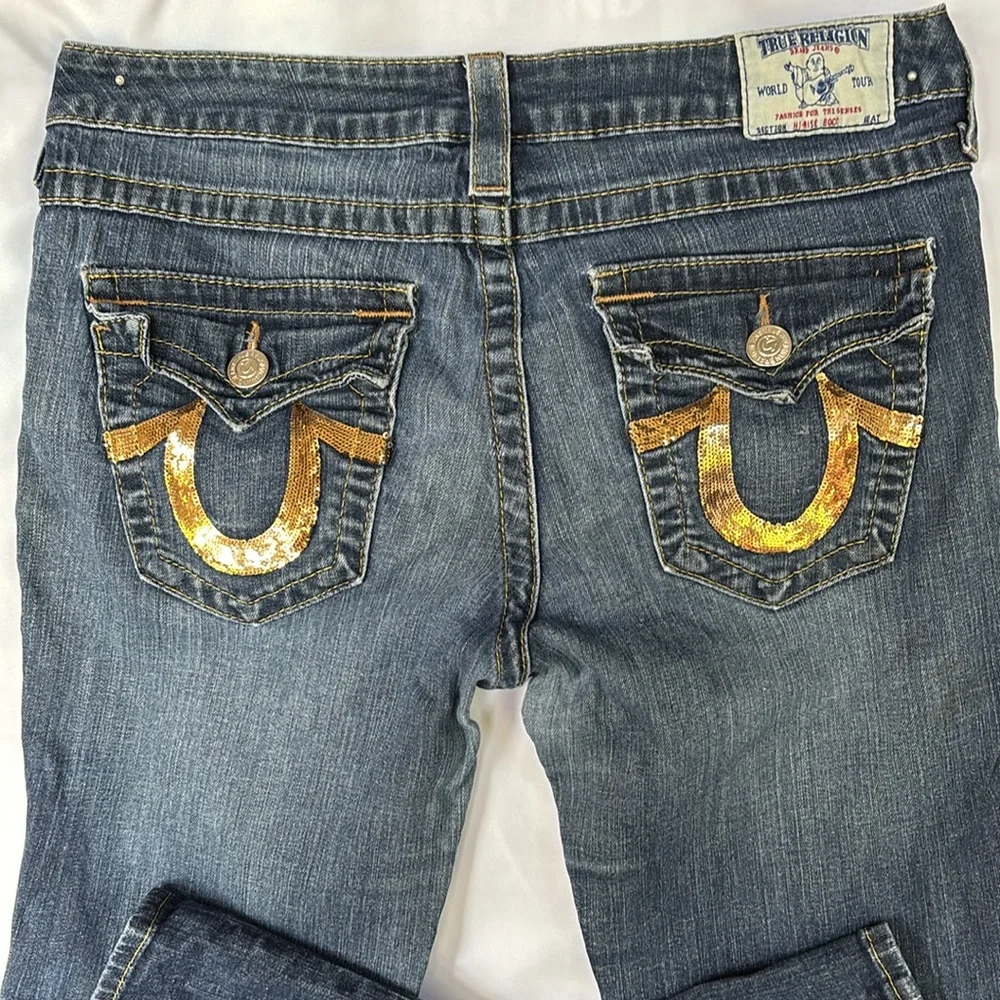 Gently Worn Authentic True Religion Women's Blue Jeans  Gold Logo- Low Rise - 30 - Picture 3 of 14
